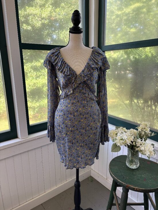 Free People Dresses & Skirts - Free People Ruffle Floral Mini Dress | Periwinkle Blue | Size 6 | Like New